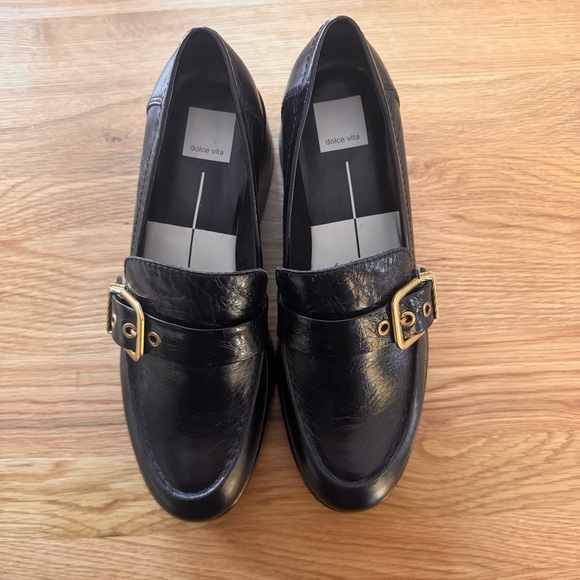 Dolce Vita Black Loafers with Gold Buckle - Picture 12 of 12